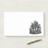 Vintage linocut van bosmossen post-it® notes (Op bureau)