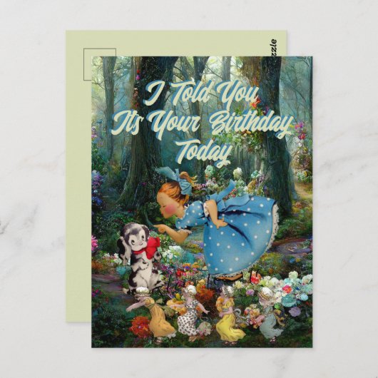 Vintage Little Birthday Chien Girl Retro | Carte p (Devant / Derrière)