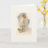 Vintage Little Girl Bruid Trouwbriefje Kaart (Gele Bloem)