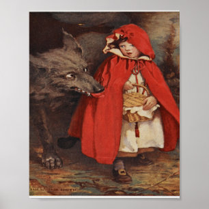 Vintage Little Red Riding Hood and Big Bad Wolf Poster