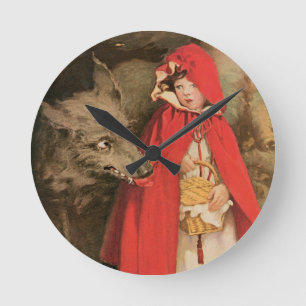 Vintage Little Red Riding Hood and Big Bad Wolf Ronde Klok