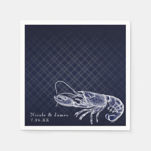 Vintage Lobster Navy Blauwe Elegante Chic Ontvangs Servetten