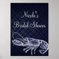 Vintage Lobster Navy Blauwe Elegante Poster Banner