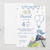 Vintage Locomotive Anniversaire Invitation Train E (Devant / Derrière)