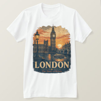 Vintage Londen Big Ben Zonsondergang Retro Reisgra T-shirt