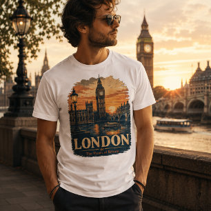 Vintage Londen Big Ben Zonsondergang Retro Reisgra T-shirt