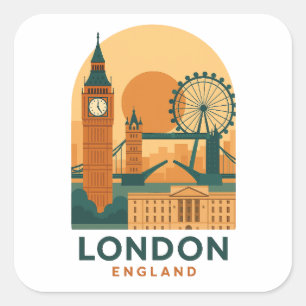 Vintage Londen Engeland Reizen Retro Vierkante Sticker
