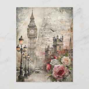 Vintage Londen Romantische Bloemen Big Ben Briefkaart