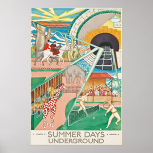 Vintage Londen Zomer Dagen Poster Print, Spoorweg