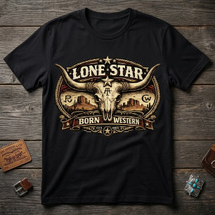 Vintage Lone Star Texas Longhorn Koeienschedel Wes T-shirt