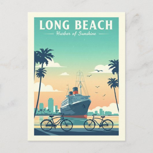 Vintage Long Beach Briefkaart (Voorkant)