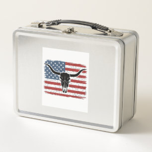 Vintage Longhorn Schedel Amerikaanse Vlag Vectoron