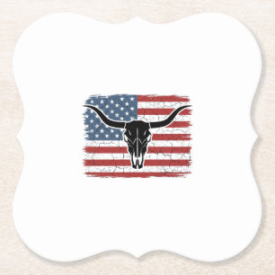 Vintage Longhorn Schedel Amerikaanse Vlag Vectoron Kartonnen Onderzetters