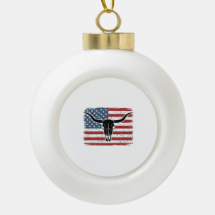 Vintage Longhorn Schedel Amerikaanse Vlag Vectoron Keramische Bal Ornament