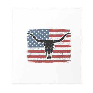Vintage Longhorn Schedel Amerikaanse Vlag Vectoron Notitieblok