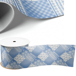 Vintage Look Denim Blauw Crème Witte Patchwork Lint