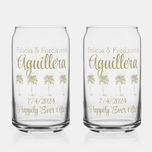 Vintage Look Palm Trees Mariage Heureux Jamais Apr