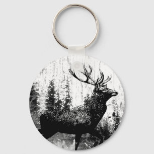 Vintage look Stag in Black and White, Deer Animal Sleutelhanger
