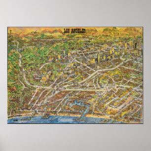 Vintage Los Angeles Picturale Kaart Poster 1974