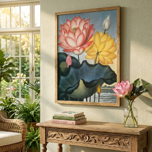 Vintage Lotusbloemen, De Heilige Egyptische Boon Poster