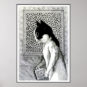Vintage Louis Wain Book Lover Cat Art Poster