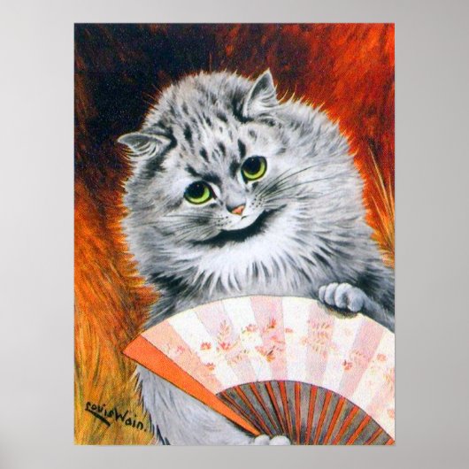 Vintage Louis Wain Chat avec Poster du ventilateur (Devant)