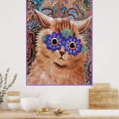 Vintage Louis Wain Hippie Flower Cat Art Poster (Keuken)