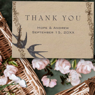Vintage Love Bird Mariage Navy Merci