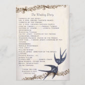 Vintage Love Bird Navy Trouwprogramma Programma (Achterkant)
