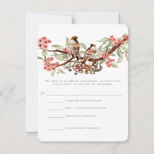 Vintage Love Bird Roze Bloemige Bruiloft RSVP Kaartje