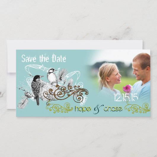 Vintage Love Birds Bewaar de Datum  Jouw Foto Save The Date (Voorkant)