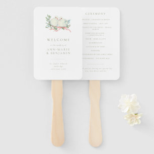 Vintage Love Birds Sage & Roze Huwelijksprogramma Handwaaier
