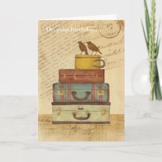 Vintage Love Birds Vouw Verjaardagskaart Kaart