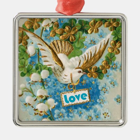 Vintage Love colombe bleu fleurs blanches ornement (Devant)