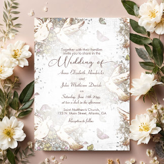 Vintage Love Doves Garden Wedding Kaart