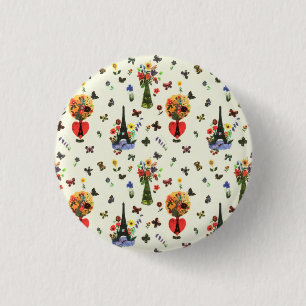 Vintage Love Floral Paris Eiffel Tower Butterfly Ronde Button 3,2 Cm