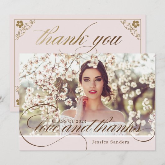 Vintage Love & Merci Photo Grad Carte de remerciem (Devant / Derrière)
