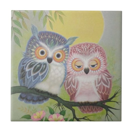 Vintage Love Owls Tegeltje (Voorkant)