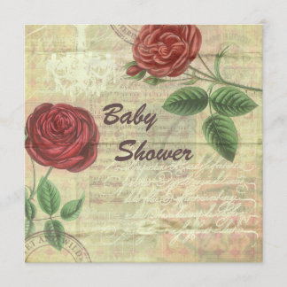 Vintage-luchters en rode rozen-Baby shower Kaart