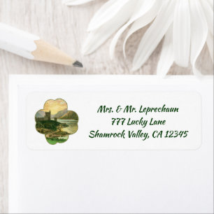 Vintage Lucky Gold Shamrock met een Iers Kasteel Etiket