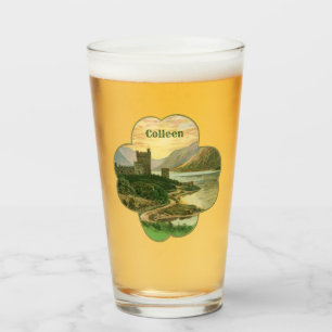 Vintage Lucky Gold Shamrock met een Iers Kasteel Glas