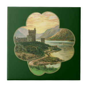 Vintage Lucky Gold Shamrock met een Iers Kasteel Tegeltje