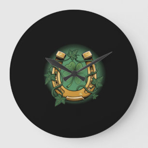 Vintage Lucky Horseshoe & Ivy Leaves wandklok Grote Klok