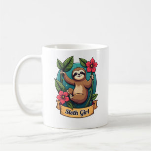 Vintage Luiaard Bloem Meisje Schattig Tropisch Ret Koffiemok