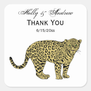 Vintage Luipaard Jachtluipaard Gevlekt Kat Tekenin Vierkante Sticker