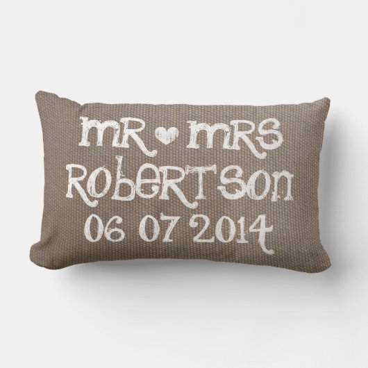 Vintage M. et Mme burlap lumbar mariage coussin (Recto)