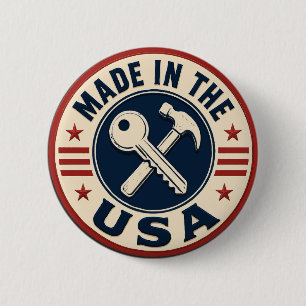Vintage "Made in USA" Patriottische Badge Ronde Button 5,7 Cm