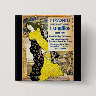 Vintage: Madrid International Exposition, 1893-94 Vierkante Button 5,1 Cm