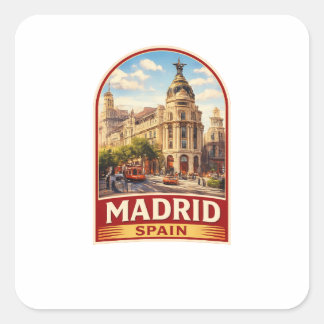 Vintage Madrid Spain Travel Poster Style Design Vierkante Sticker