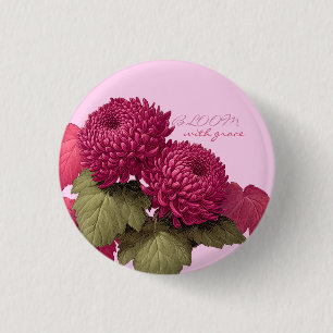 Vintage Magenta Chrysanthemum Botanisch Ronde Button 3,2 Cm